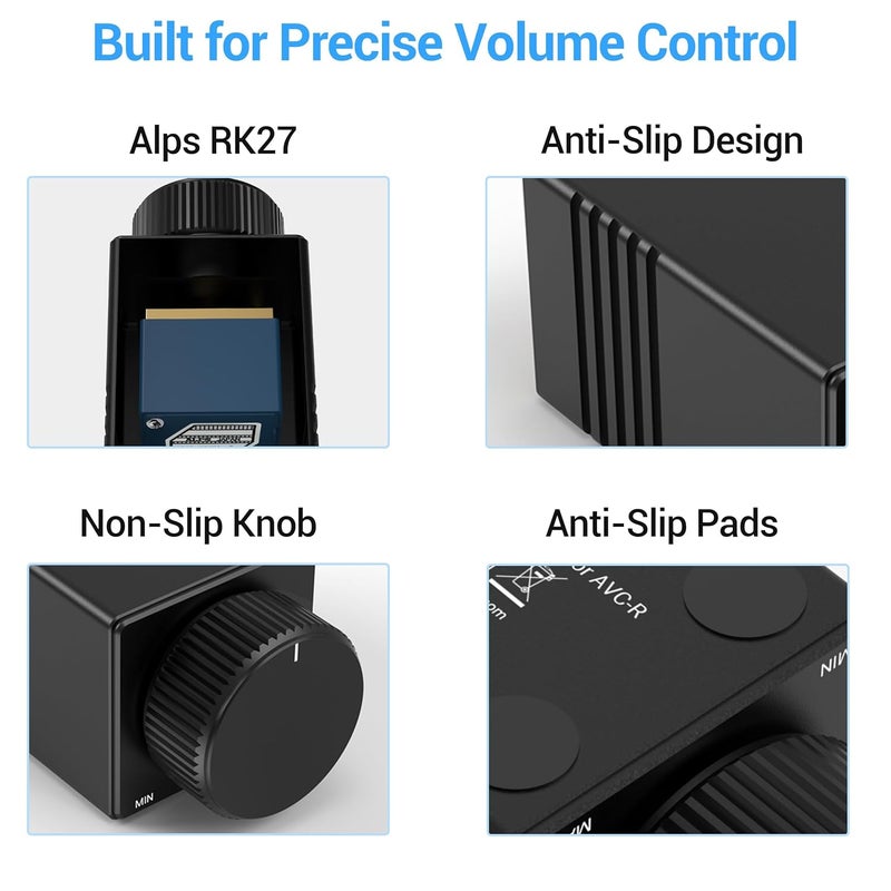 Cubilux RCA Volume Control Knob, Passive Adjustable Audio Controller for High Precision Volume Attenuation Management with Full Aluminum Alloy Case and ALPS Potentiometer (Black) 3.5mm Output - Image 4
